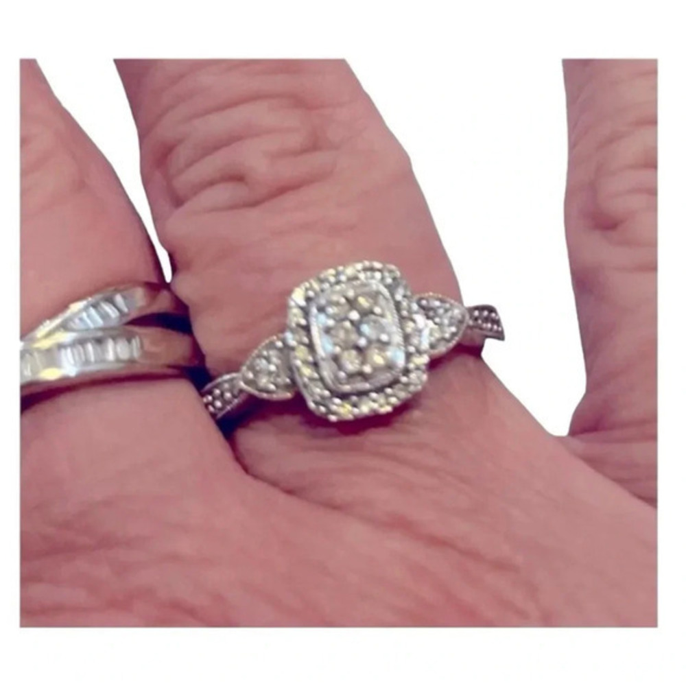 JWB Diamond Cushion Halo Ring Sterling Silver‎ 925 Vintage Style Milgrain Size 7